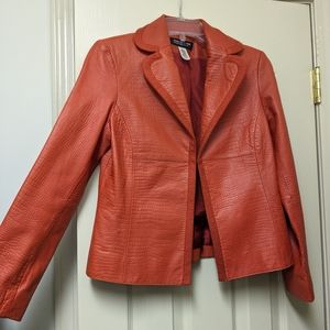 Jones New York bright red real genuine leather jacket
